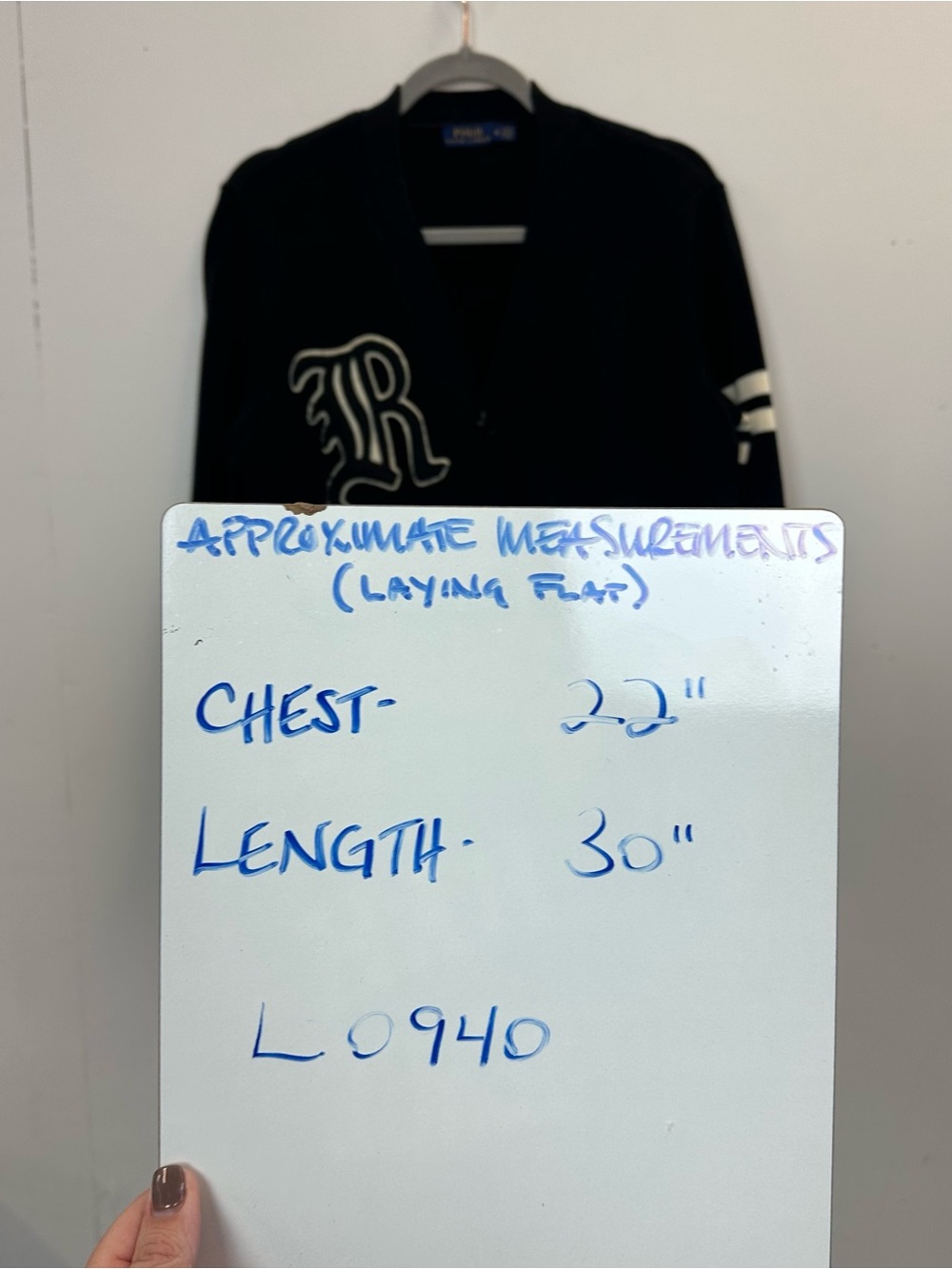 Polo Ralph Lauren Black Varsity-Style Cardigan with White Appliqué - Picture 14 of 14